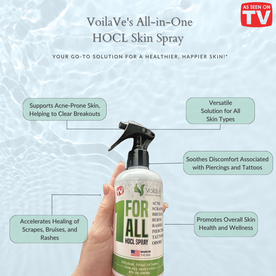 VoilaVe All in One HOCL Skin Spray | For All Skin Type | Support Acne, Scraps, Bruises, Rashes, Piercings, Tattoos and Odors