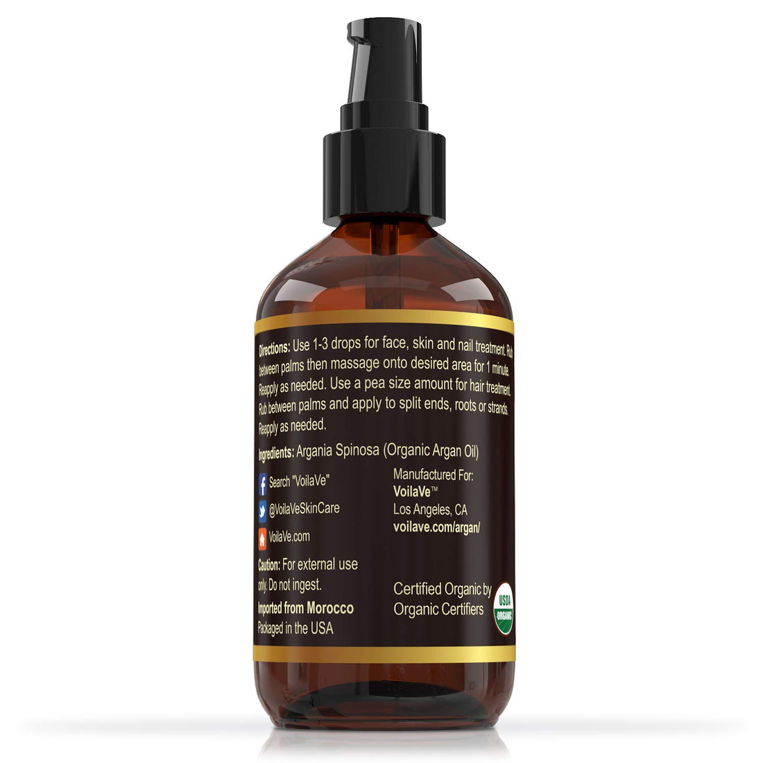 VoilaVe USDA ECOCERT Organic Moroccan Argan Oil