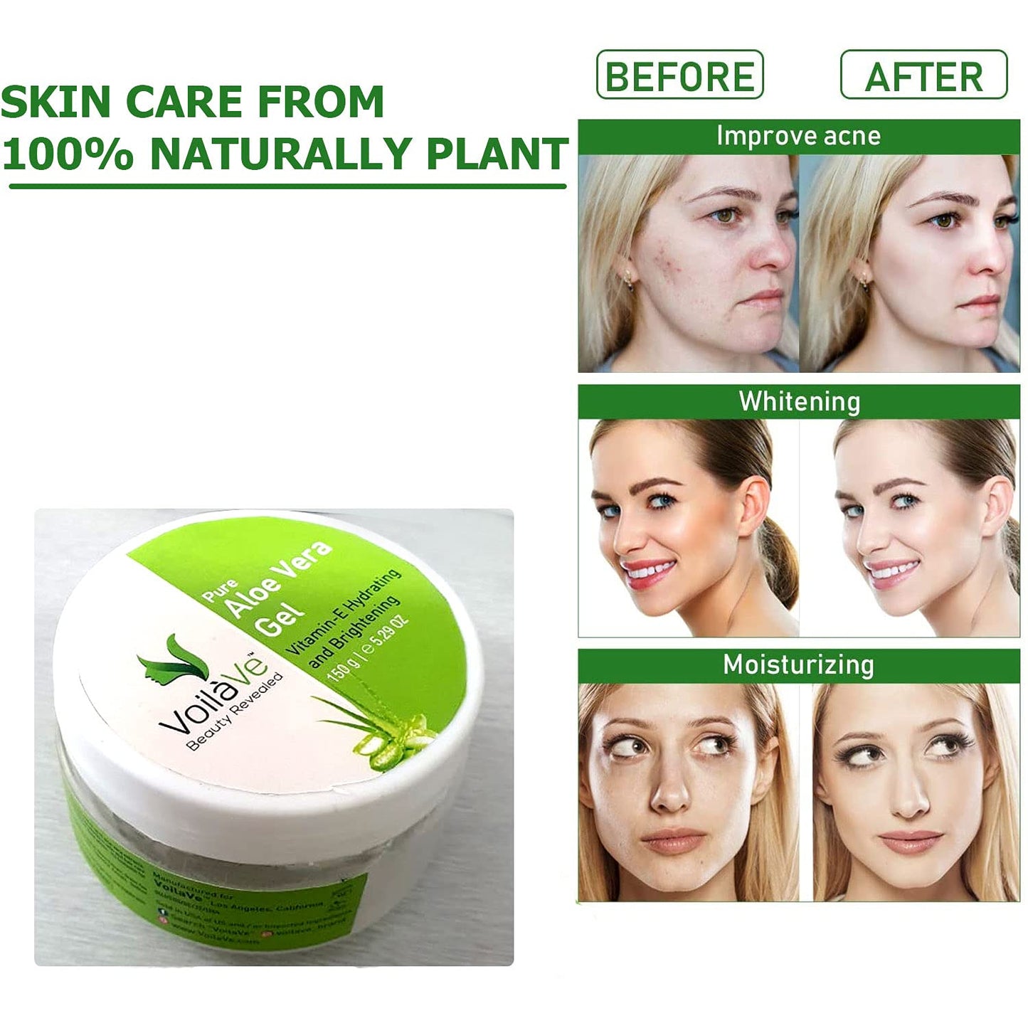 VoilaVe Pure Aloe Vera Gel for Skin and Hair Care